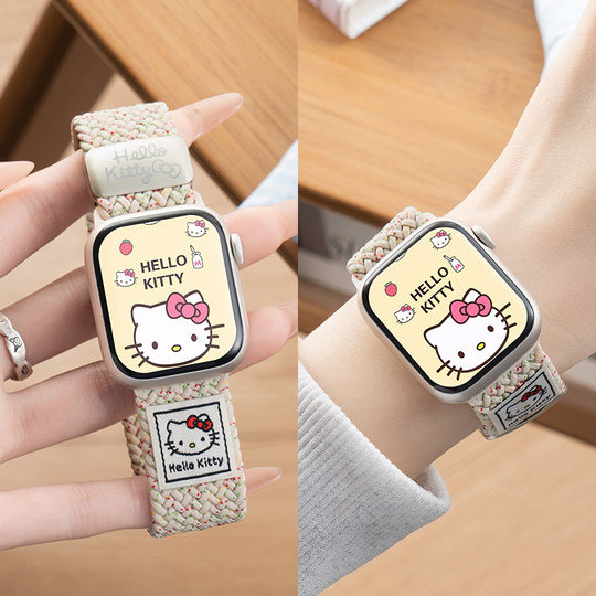 匠戴适用iwatch11表带苹果S9手表applewatch8新款KT猫编织S10尼龙腕带S8夏天运动7高级se3创意可爱女生男智能