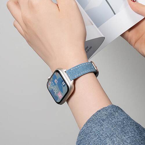 适用iwatch11苹果S11手表牛仔表带S9真皮applewatch9可爱S10夏天SE3高级感S8复古新款S6女款小众10代创意智能 - 图1