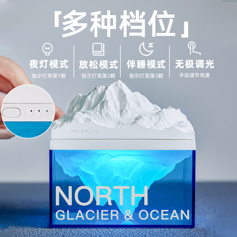 极地冰川香薰蓝牙音响伴睡灯床头氛围小夜灯创意生日礼物装饰摆件