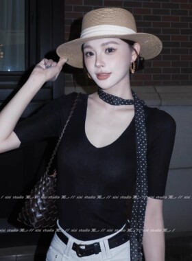 老钱风黑色雪纺丝巾女长条系脖颈饰优雅气质领巾窄丝带高级感配饰