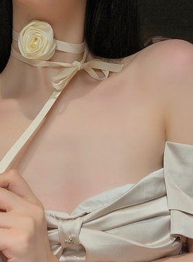黑色玫瑰花朵系带choker项链女禁欲系御姐锁骨链项圈颈链高级感