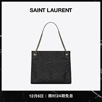 24-period interest-free] YSL Saint Laurent Ms. NIKI SHOPPING BLACK FOLDS LEATHER SHOPPING BAG