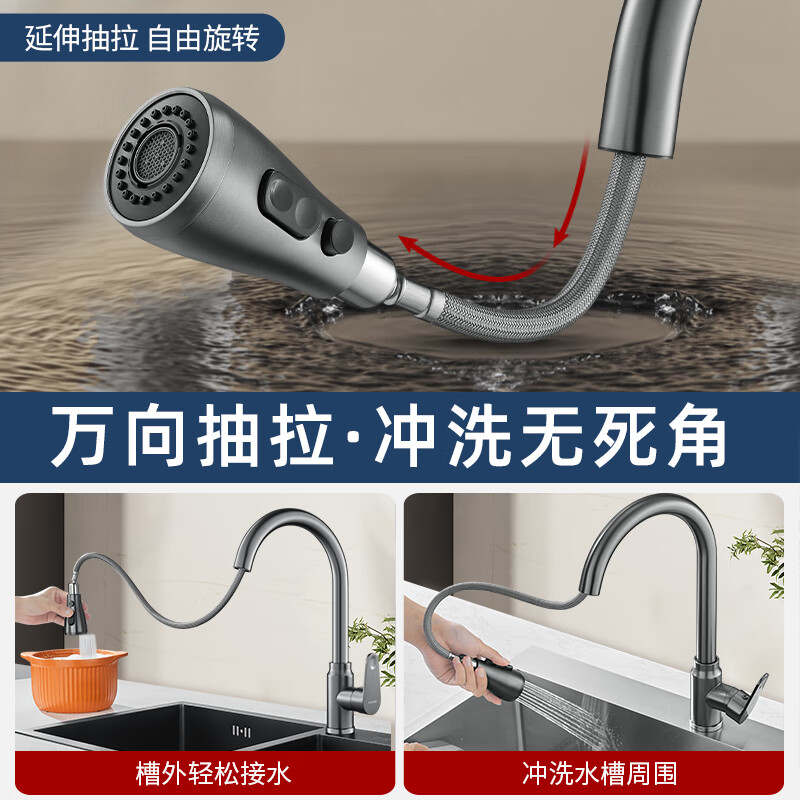 九牧王全铜厨房洗菜盆抽拉式水龙头家用水槽洗碗池旋转冷热水龙头 - 图1