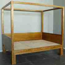 Zen Intentions New Chinese Solid Wood Fencing Sofa Bed BD1473A Old Elm Wood 1 m 5 Four Columns Drape Enclosure Rack Bed