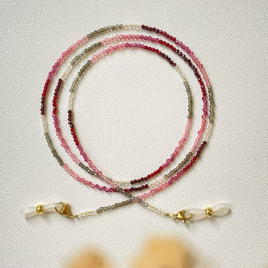 新中式国风撞色眼镜链女渐变红灰水晶极细2mm耳机链项链墨镜配饰