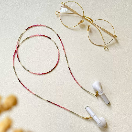 新中式国风撞色眼镜链女渐变红灰水晶极细2mm耳机链项链墨镜配饰