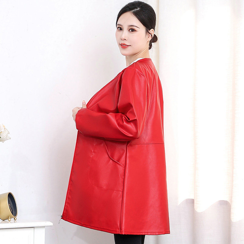 软皮加绒成人革罩衣防水防油女厨房家务大人PU围裙工作羽绒服防污,淘宝优惠券,粉丝福利购,淘宝优惠卷