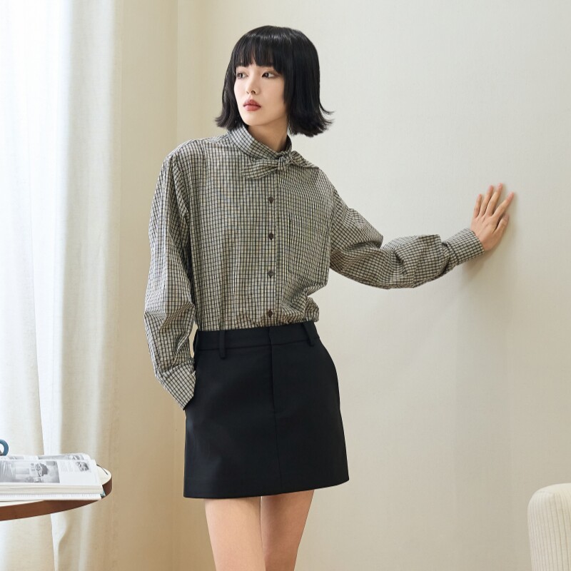 MSL优质羊毛面料B败显瘦H型高腰半身裙B入西装时髦感百搭新款短裙