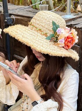 法式草帽女款夏季海边沙
