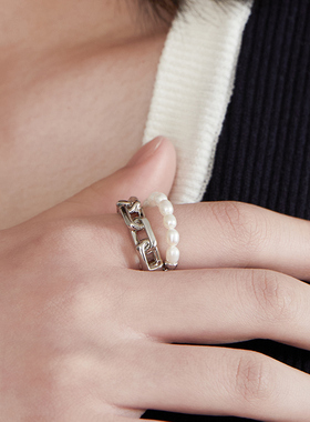 纯银小米珠锁扣ins潮风戒指