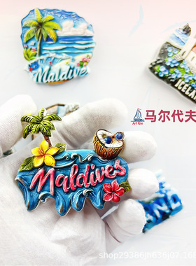 马尔代夫冰箱贴旅游纪念品创意立体树脂磁性装饰ins风家居摆件