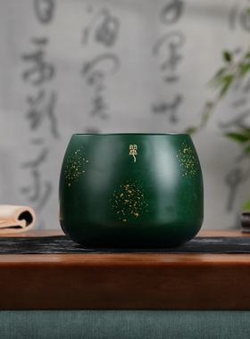 朱炳仁铜渣斗（山岚翠）茶渣缸茶洗建水水盂废水功夫茶具茶道配件