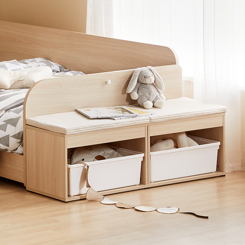 hanssem汉森儿童凳实木卧室床头柜北欧ins风储物柜玩具收纳凳矮凳 - 图1
