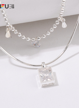 三福休闲双链简约短项链单条 时尚设计感首饰配饰链条840826