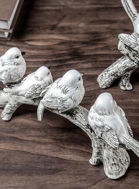 餐边柜装饰品摆件创意美式小鸟摆件家居室内树脂工艺品摆设样板房