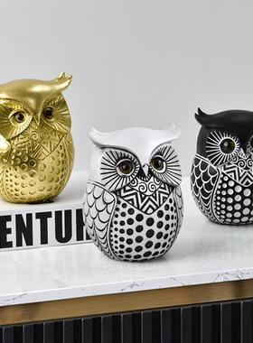 餐边柜装饰品摆件简约轻奢猫头鹰动物树脂工艺品摆件家居客厅电视