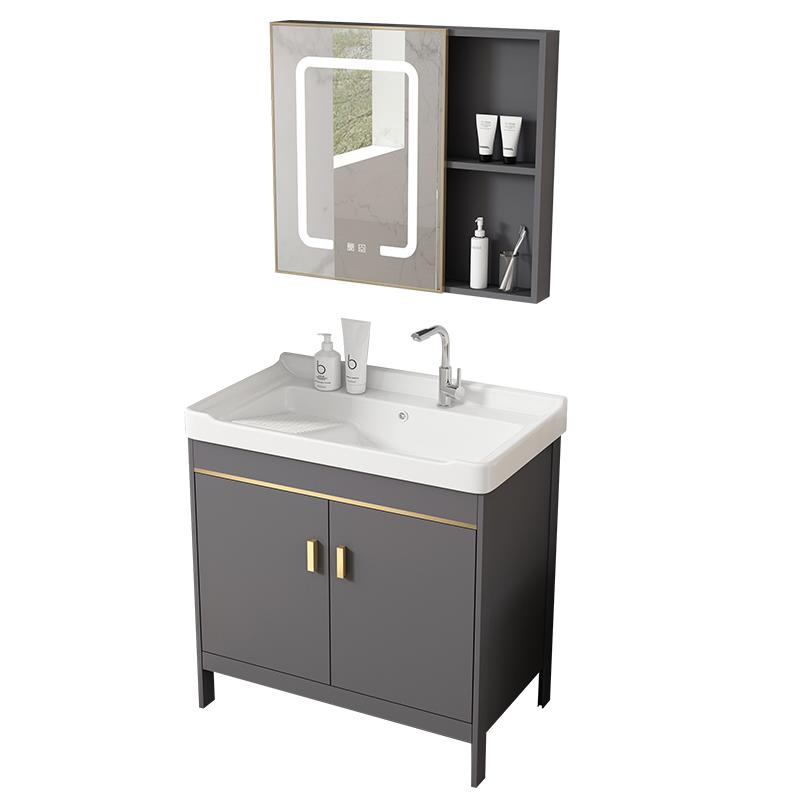 2025新款高端浴室柜高级感轻奢风落地式太空铝洗脸盆洗手盆柜组合 - 图3