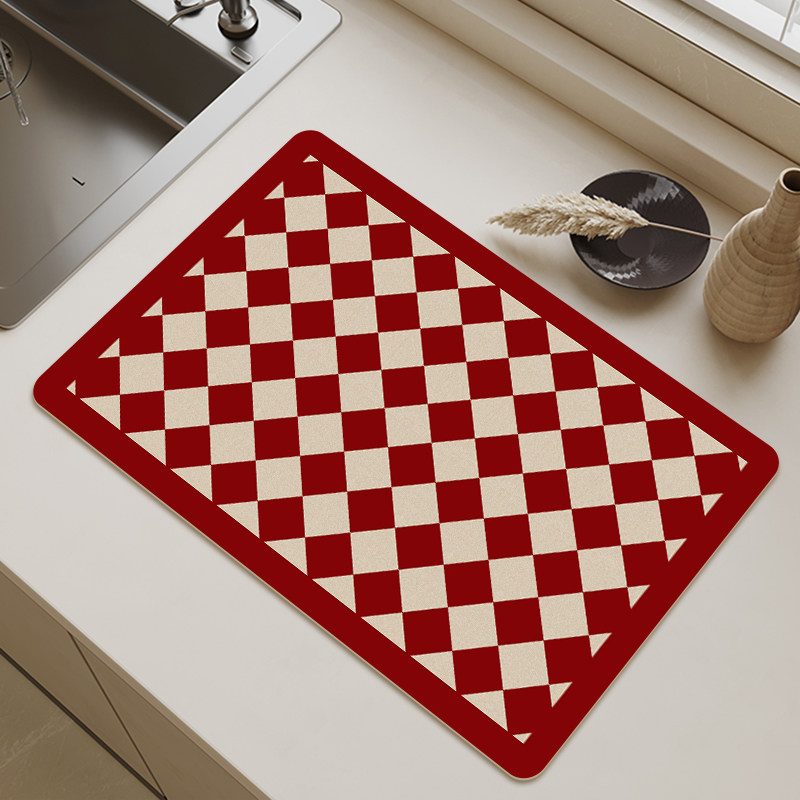 科技皮沥水垫厨房台面洗手池吸水垫红色喜庆桌面茶台餐具隔热垫子,淘宝优惠券,粉丝福利购,淘宝优惠卷