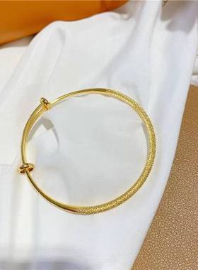 越南沙金满天星细纹圆肚手镯细圈女款推拉手镯花纹手环首饰