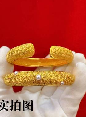 合金制品宫廷风团花锦绣手镯女款 镀金气质百搭花丝手环货源