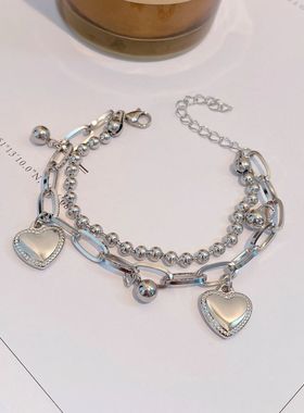Ins Double-layers Korean Heart Tassel Bracelets For Women