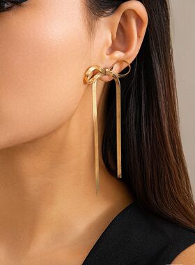 Kpop Snake Long Tassel Bow Bowknot Drop Earrings for Women
