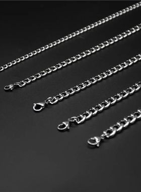Stainless Steel Silver Color Curb Cuban Chain Necklace For