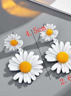 Pure White Color Daisy Butterfly Flower Dangle Earrings for