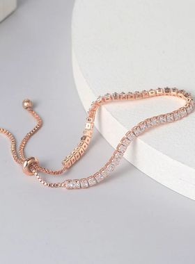 Adjustable Tennis Bracelet For Women Square Zircon Rose