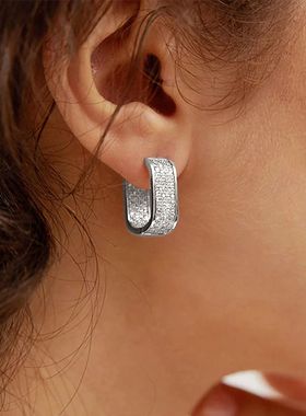 Vintage Unisex U Shaped White Zircon Square Hoop Earrings