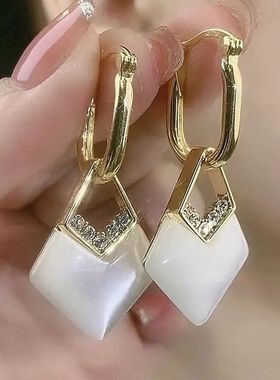 New Geometric Rhombus Luxury Opal Earrings Women's