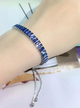 Blue Crystal Tennis Bracelets for Women Men Trendy
