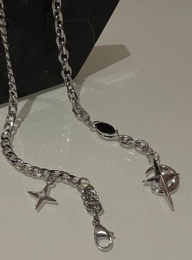 New Cuban Figaro Chain Star Moon Pendant Necklace Men Punk