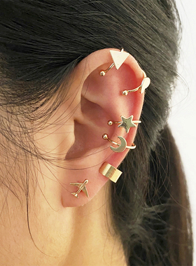 Vintage Gold Color Clip Earrings Set Non-Piercing Ear Cuff E