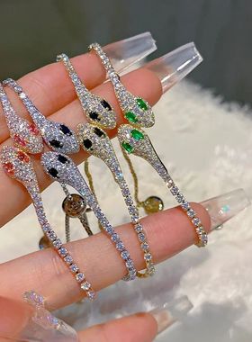 Elegant Black Crystal Eyes Snake Zircon Bracelet Women's