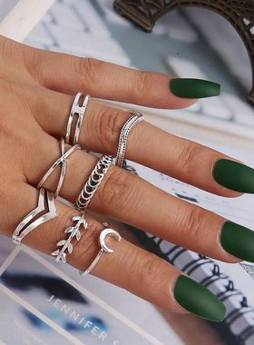 Bohemia Green Stone Finger Ring Set For Women Geometric