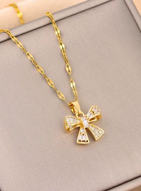 New Fashion Sweet Zircon Crystal Bowknot Pendant Necklaces