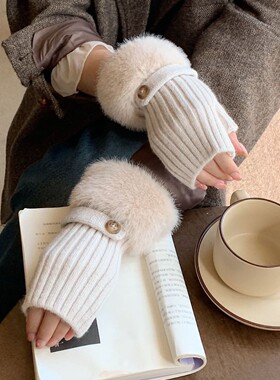 手套女冬天学生可爱女士露指韩版手套冬季加厚保暖骑车手套代发
