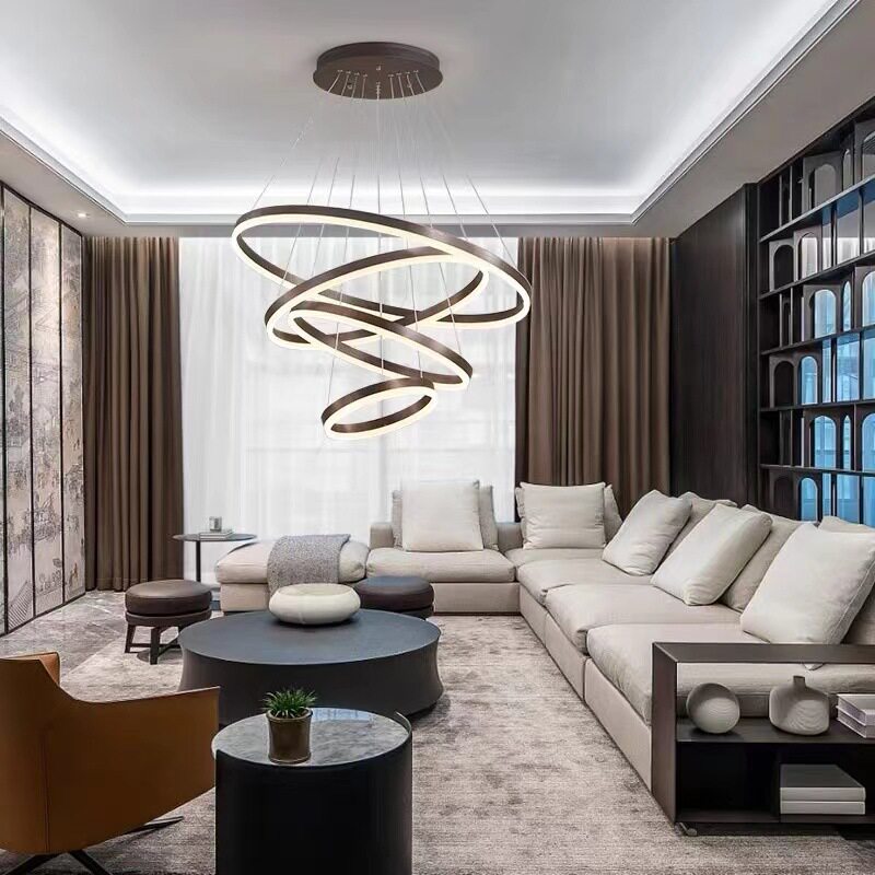 简约美式LED吊灯创意工程圆环形客厅办公室吧台咖啡餐厅房间吊灯 - 图0