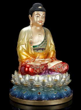 台湾纯铜释迦牟尼佛像三宝佛摆件