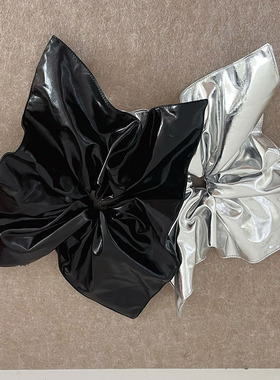 黑色银色方形皮质大肠发圈光泽感垂感风车发圈发绳甜酷时尚皮筋女