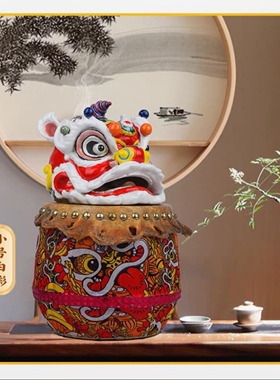 国潮醒狮陶瓷狮子头摆件客厅