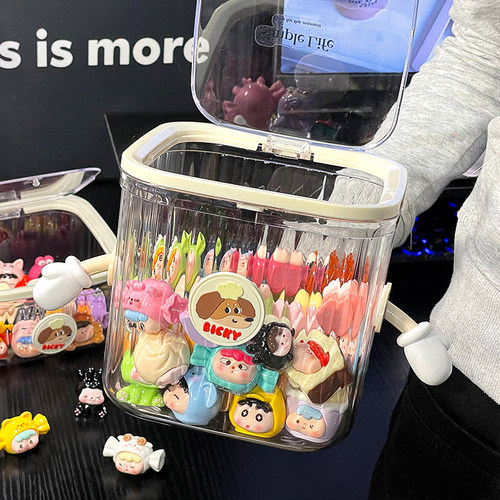 可爱小萌粒收纳盒透明迷你食玩盲盒积分卡罐子桌面摆件发饰展示架 - 图0