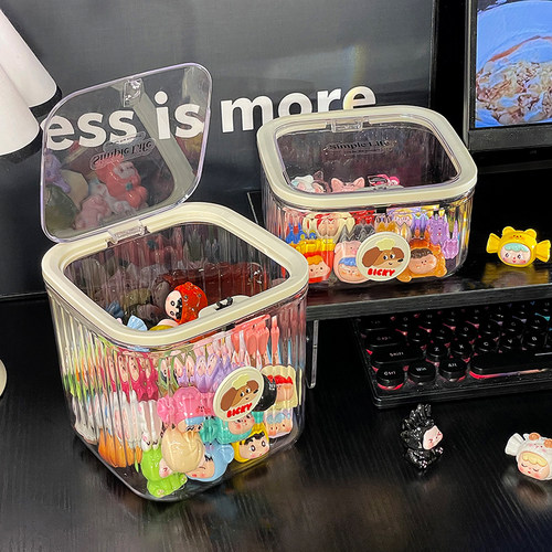 可爱小萌粒收纳盒透明迷你食玩盲盒积分卡罐子桌面摆件发饰展示架 - 图2