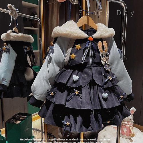 女童朱迪外套秋冬装新款洋气女孩兔子警官派克服儿童加厚羽绒棉衣 - 图1