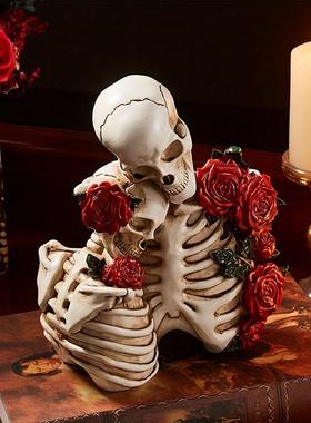 跨境复古哥特浪漫骷髅情侣模型万圣节情人节场景布置活动道具摆件