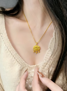 古法传承平安锁吊坠黄金包银福字长命锁挂坠项链送女友情人节礼物