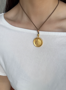 古法传承黄财神吊坠黄金包银实心招财纳福吉言圆牌男女同款送情侣