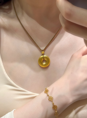 古法传承平安扣吊坠黄金包银同心圆环素圈挂坠男女同款送情人节礼