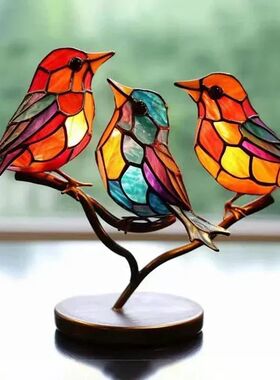 2/3/5bird Stained Acrylic Birds Branch Desktop Ornaments Dou